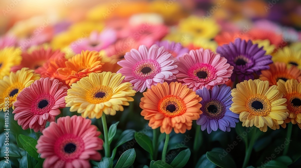 Vibrant multicolored gerbera daisies in full bloom. Vibrant multicolored gerbera daisies in full bloom.