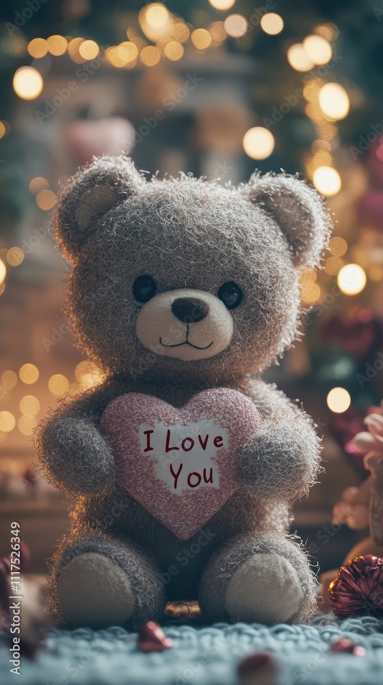 A teddy bear holding a heart-shaped card with A teddy bear holding a heart-shaped card with