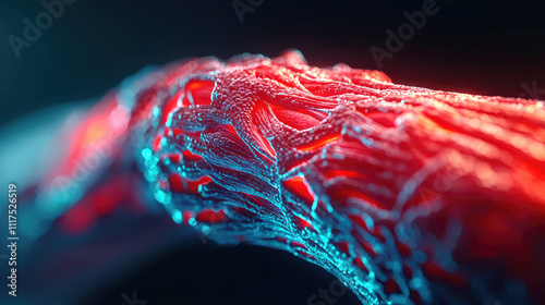 Close-up view of colorful organic structures resembling biological tissue.