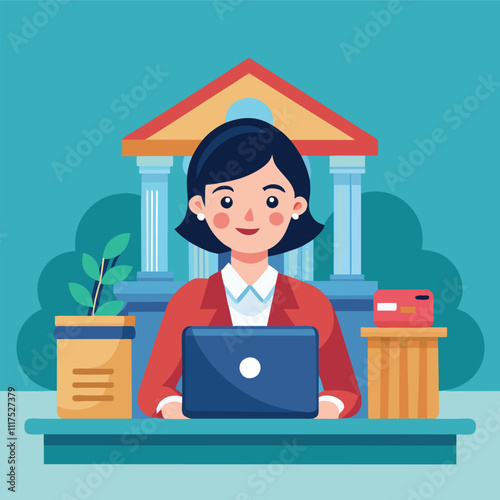 female bank employee accountant vector illustration graphic design art