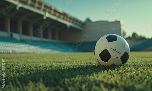 A football on a soccer ball, creatively depicting the sport in a unique and playful way, blending two footballs to symbolize the essence of the game. photo