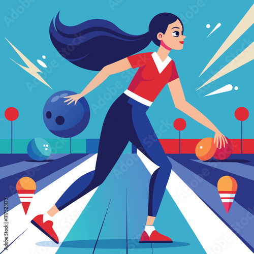 woman bowling vector illustration graphic design art