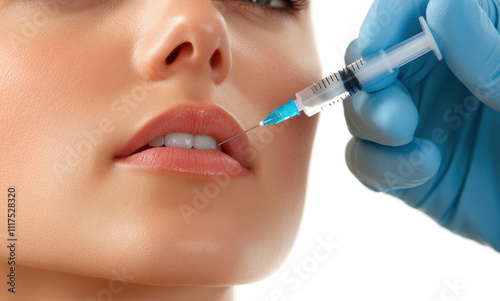 Lip enhancement procedure being performed on a patient in a clinical setting