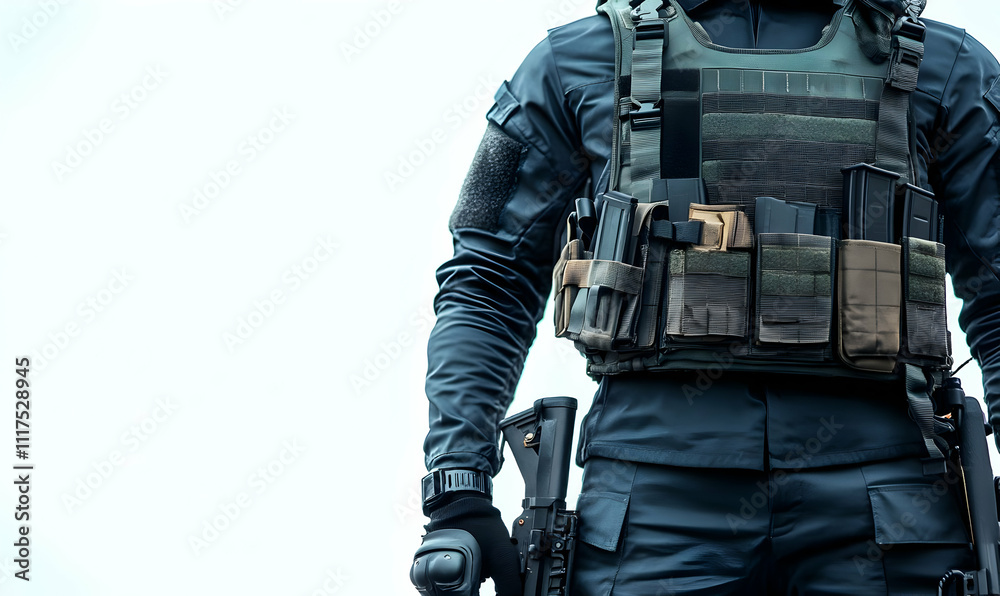 A tactical operator in a combat-ready uniform, showcasing equipment and gear. A tactical operator in a combat-ready uniform, showcasing equipment and gear.