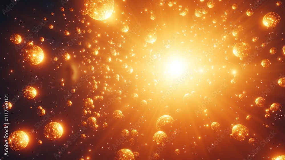 Golden Spheres Radiate Light In A Cosmic Expanse Golden Spheres Radiate Light In A Cosmic Expanse
