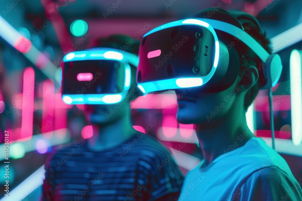 Valentine's Day creates memorable experiences. Virtual reality experience with neon lights Valentine's Day creates memorable experiences. Virtual reality experience with neon lights