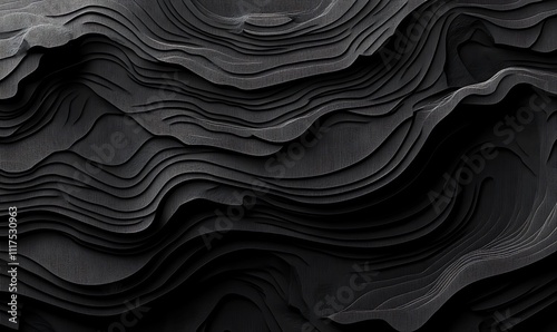 Black abstract background design. Modern wavy line pattern (guilloche curves) in monochrome colors. Premium stripe texture for banner, business background
