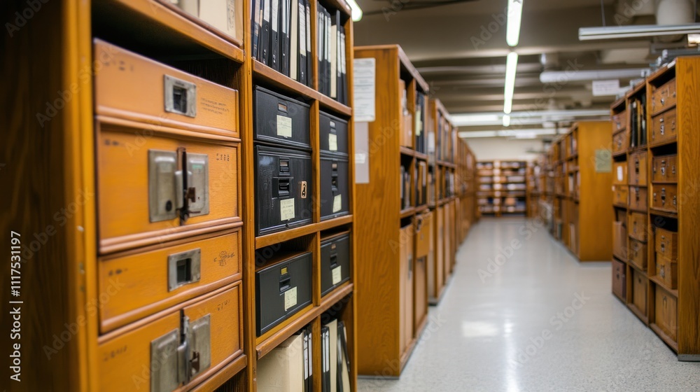Wooden Archive Cabinets Filled With Files And Documents Wooden Archive Cabinets Filled With Files And Documents