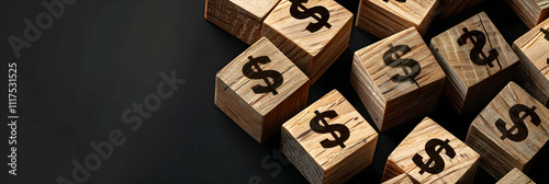 Dollar Sign Wooden Cubes Realistic Image: Finance, Investment, and Currency Concept