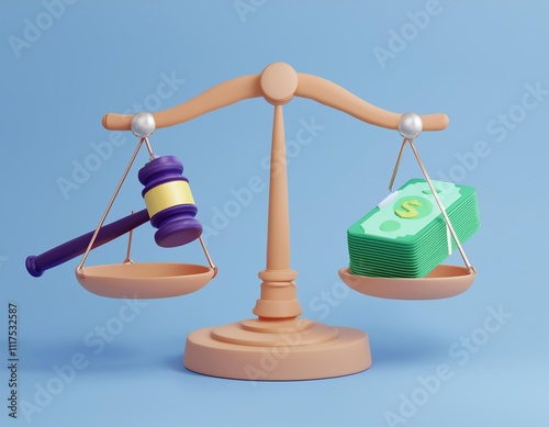 3D Justice and money are weighed equally on a scale