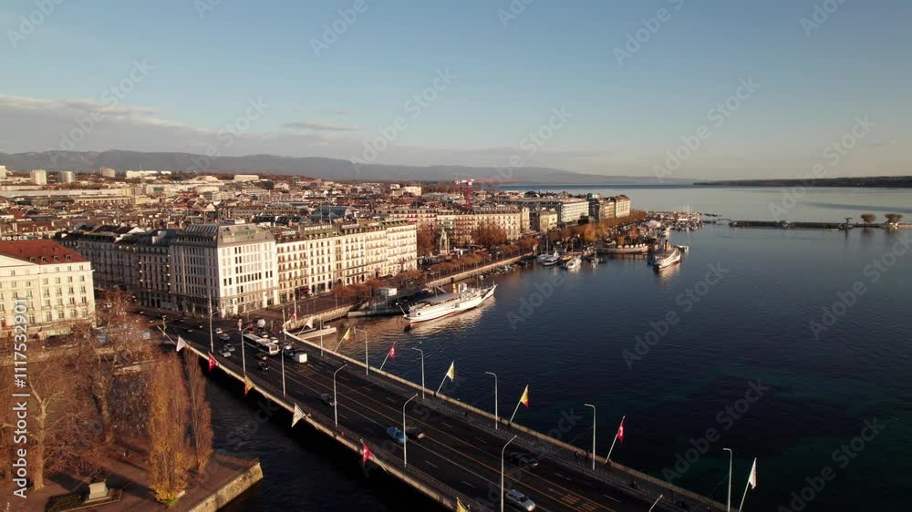 Gorgeous Lake Geneva, Switzerland 4K aerial view. Gorgeous Lake Geneva, Switzerland 4K aerial view.