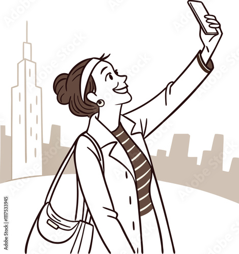 woman taking selfie with mobile vector illustration graphic design