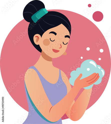 woman hand and face washing vector illustration graphic design art