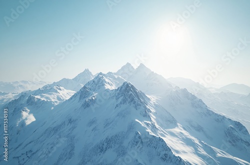 Cho Oyu, the majestic snow-covered peak, standing tall in the Himalayas with a stunning backdrop of snow and clear skies, showcasing natural beauty and tranquility. photo