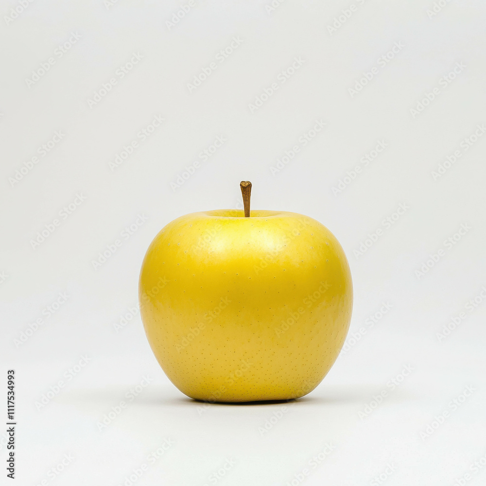 Yellow Apple on White Background with Simple and Clean Aesthetic Display