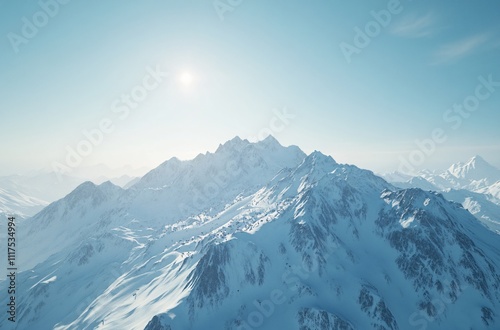 Cho Oyu, the majestic snow-covered peak, standing tall in the Himalayas with a stunning backdrop of snow and clear skies, showcasing natural beauty and tranquility. photo