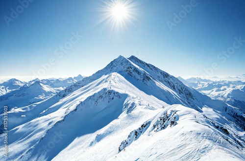 Makalu, the stunning snow-covered peak, towering majestically in the Himalayas, with a serene and pristine backdrop of snow and clear skies. photo