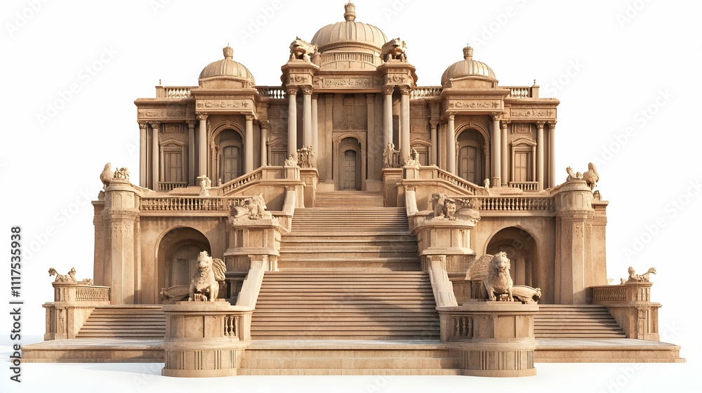Obraz premium A grand architectural structure featuring multiple domes and staircases, resembling a palace.