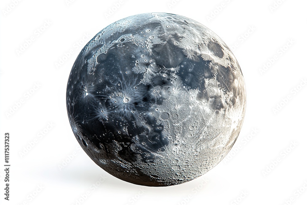 Excellent resolution moon isolated on a white backdrop. Generative Ai