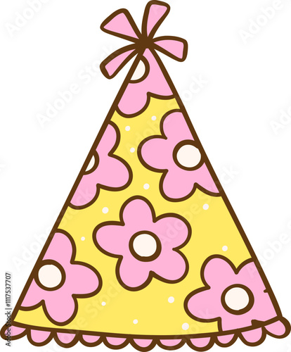 Groovy Floral Party Hat Doodle Hand Drawn