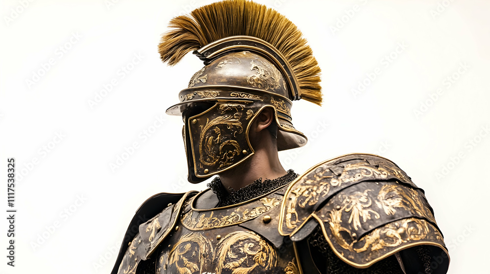 Obraz premium A detailed depiction of a warrior in ornate armor, showcasing historical military attire.