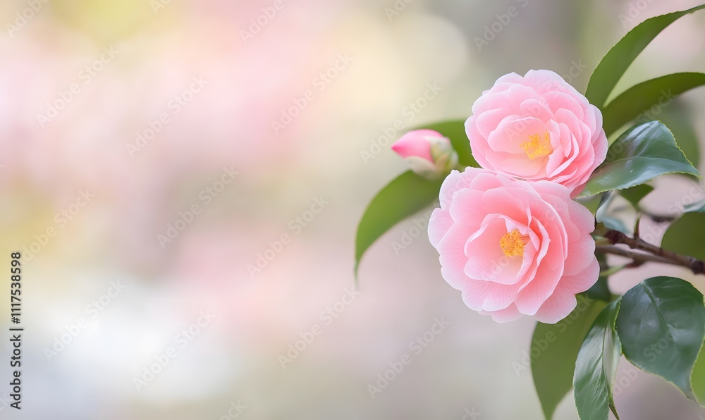 Beautiful camellia flowers in vibrant pattern on soft background, Generative AI Beautiful camellia flowers in vibrant pattern on soft background, Generative AI
