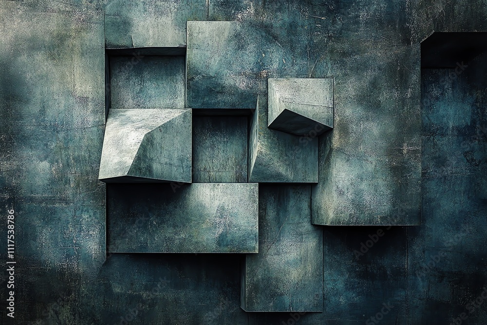 Abstract geometric shapes arranged on a textured surface, creating a modern art composition. Abstract geometric shapes arranged on a textured surface, creating a modern art composition.