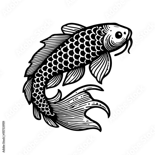 black and white Koi  fishes vector illustration