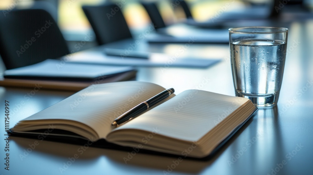 Open Notebook Pen Glass Water Meeting Room Open Notebook Pen Glass Water Meeting Room