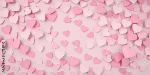 Pink paper hearts confetti overlay with various sizes and shades of pink, festive, decoration