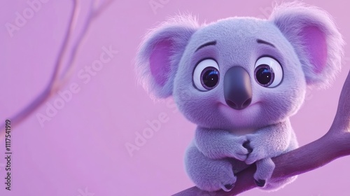 Adorable Cartoon Koala Sitting on Branch photo