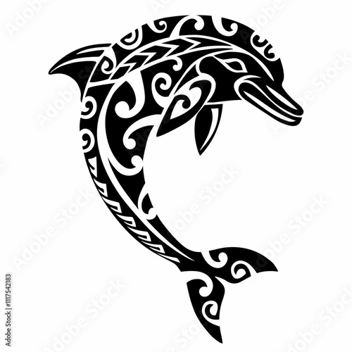Dolphin in Maori Polynesian style. Tattoo sketch.