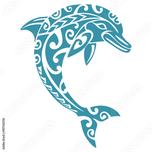 Dolphin in Maori Polynesian style. Tattoo sketch.