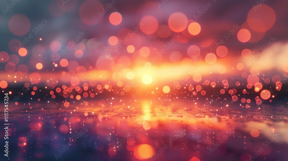 Obraz premium Captivating abstract background with bright colorful bokeh lights reflecting on a shimmering dreamlike surface creating a mesmerizing surreal and visually striking scene