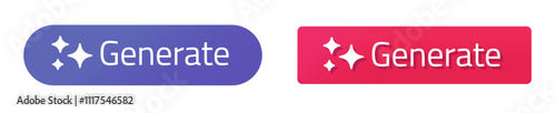 Generate ai tech button with magic stars icon vector graphic illustration set, purple violet red ui interface command elements set simple modern trendy design

