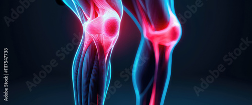 Illustrative view of human knees with highlighted anatomy and vibrant colors.