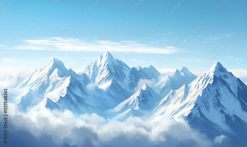Fototapeta premium Majestic snow-capped peaks of the Himalayas and Mount Everest, set against a breathtaking mountainous background, evoking the grandeur of nature.