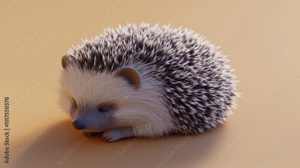 Adorable Baby Hedgehog Sleeping Peacefully On Tan Background