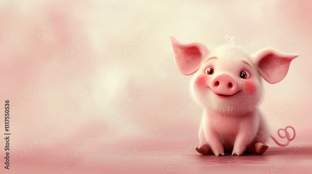 Adorable Pink Piglet Sitting on Pink Background Adorable Pink Piglet Sitting on Pink Background