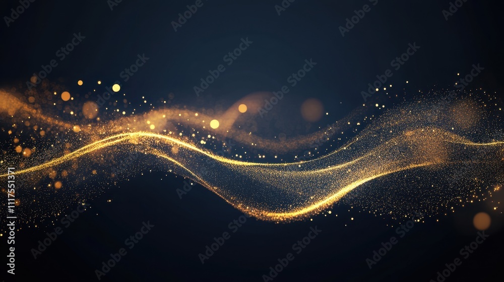 Fototapeta premium Abstract Gold Glitter Wave on Dark Background.