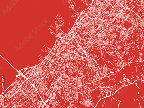 Christmas Map of Kaizuka, Japan in Snowy White on Festive Red Background. photo