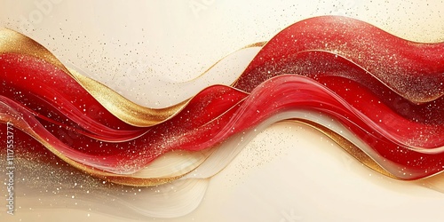 Luxurious yellow silk and ribbon adorned with golden sparkles on a rich red background, creating an opulent and elegant atmosphere with ample white space.