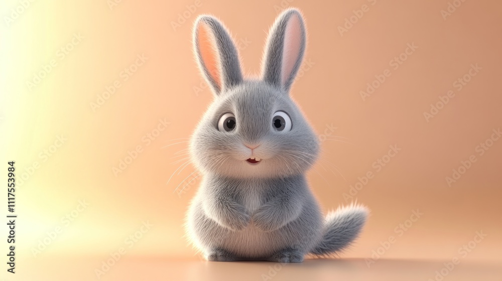 Adorable Gray Bunny Sitting on Peach Background Adorable Gray Bunny Sitting on Peach Background