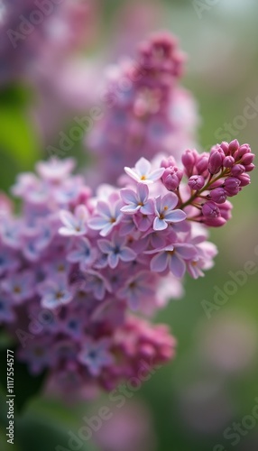 A stunning cluster of lilac flowers bursts with shades of soft pink and lavender, creating a dreamy, ethereal atmosphere. The gentle bokeh effect in the background enhances the flowers' delicate