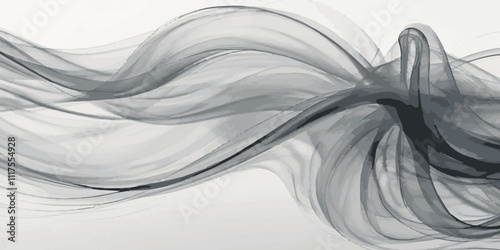 Abstract dynamic smooth on a pitch-black  grey smokey wavey line wallpaper texture white background
