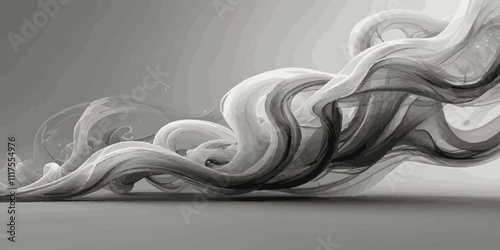 Abstract dynamic smooth on a pitch-black  grey smokey wavey line wallpaper texture white background