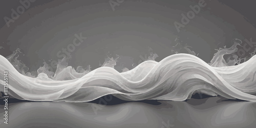 Abstract dynamic smooth soft grey smokey wavey line wallpaper texture black background. 