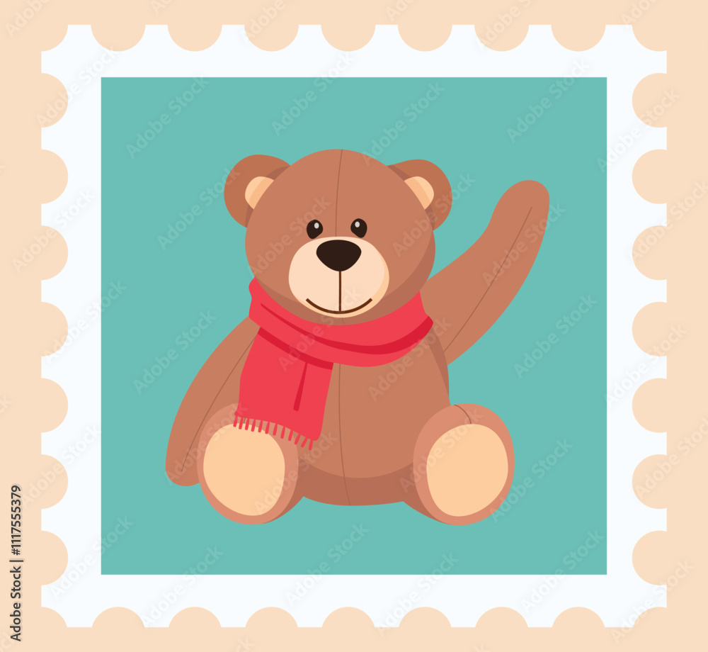 Obraz premium Christmas stamp. Merry Christmas postmark with christmas toy teddy bear
