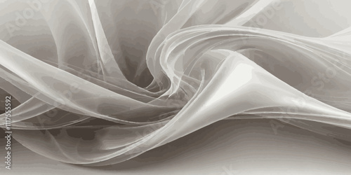 Design of smooth dark light grey and white wave smokey fog, flowing white background.  