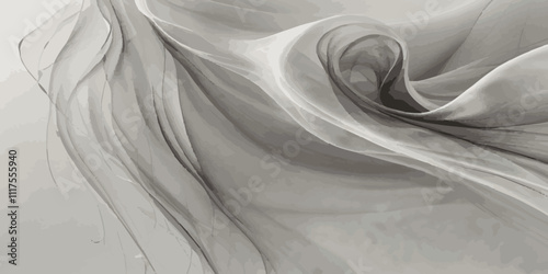 Abstract smokey dark grey and white smooth light  wave element modern stream white background. 